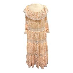 Vtg 1980s Bullocks Wilshire  Prairie Dress W/ Lace Details Off Shoulder Size 10P